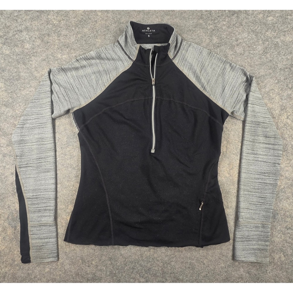 Athleta Womens Small Black Grey Colorblock Half Zip Pullover Running Top